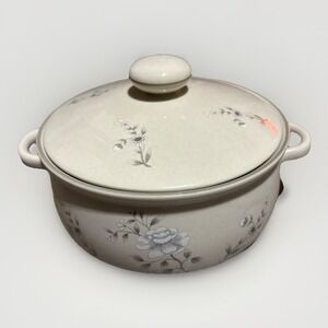 VTG Southampton Stoneware Collection Casserole Dish 7.5" W Lid Floral Beige Gray